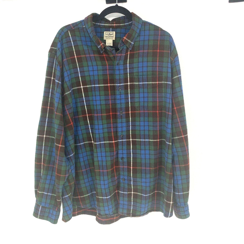L.L. Bean Flannel Button Down Shirt Mens Xl Blue Green